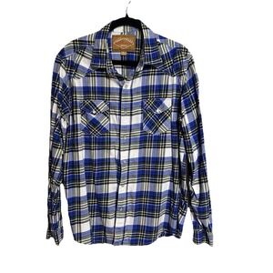 Trade Mark Red Camel XL‎ Blue Yellow Plaid Shirt Button Snap Closure